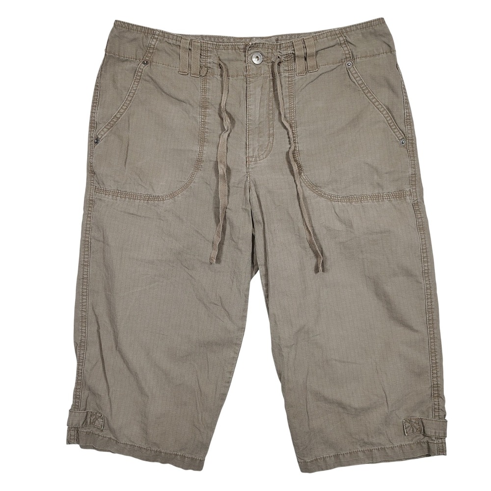 Gloria Vanderbilt‎ Cargo Capri Shorts Womens 10 Khaki Drawstring Ripstop Cotton